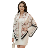 110x110 Seidentuch Seidenschal weiß rosa Asian Stil klassisch Y8